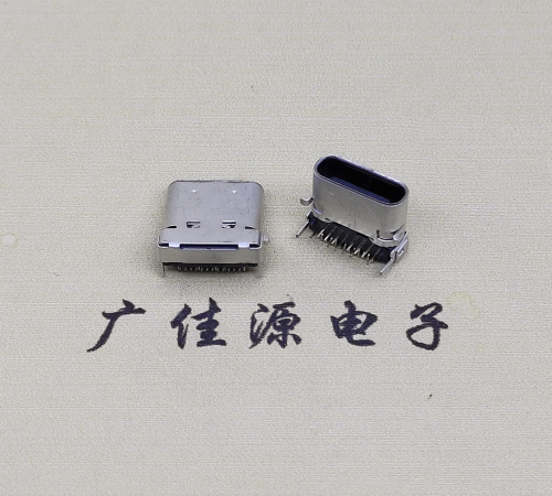 Horizontal TYPE-C24P double shell female base, four pin front and rear plug terminals, front and rear plug L=10.0 pin length 1.6 extension 0.3 fog tin